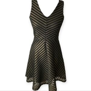 Mossimo Fit and Flare Mesh Black & Gold Chevron Cocktail Seeveless Dress-Medium